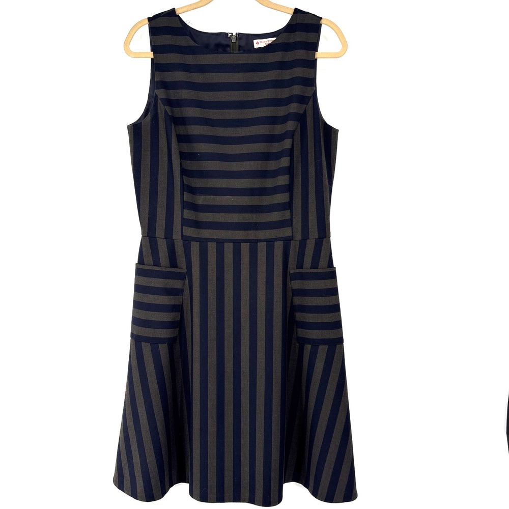 BROOKS BROTHERS x RED FLEECE Flare Dress 12 Black Striped Front Pockets Career